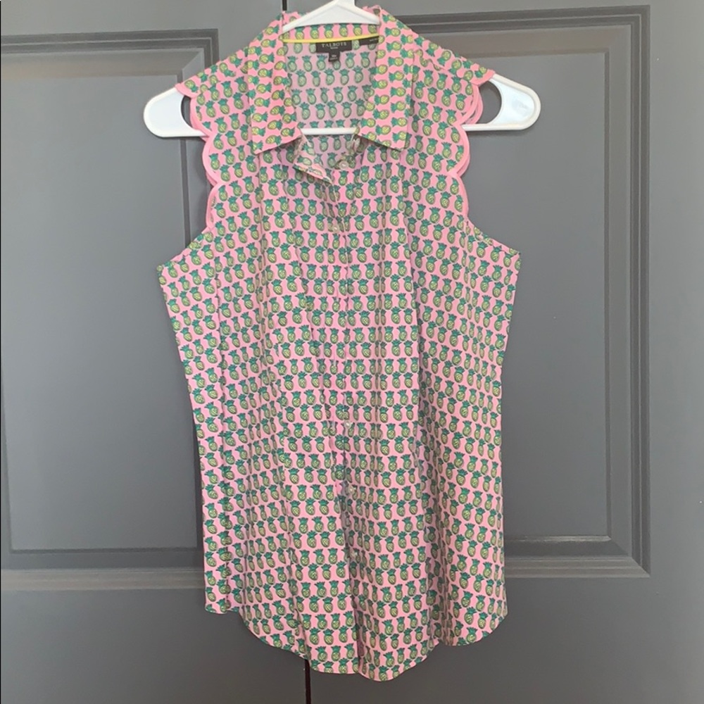 Talbots Size 10P Pineapple Print Sleeveless Shirt